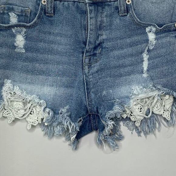 Mossimo Jean Denim Super Shorts Cut Offs 0 25 Distressed Exposed Pocket - Picture 2 of 9